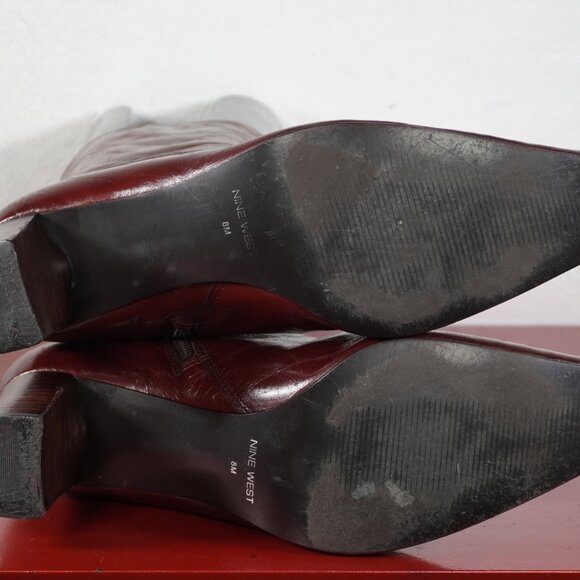 Women's Nine West Brown Leather Ankle High Low Heel Fashion Boots Booties 8 - Picture 7 of 9